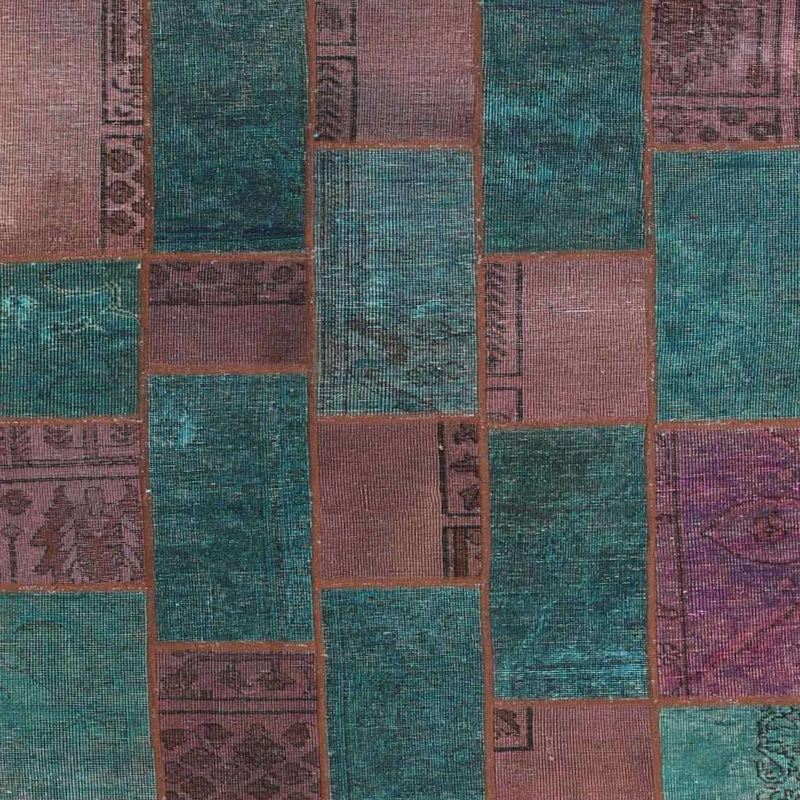 Tapis de zone turquoise/brun contemporain, Carré 7 pi