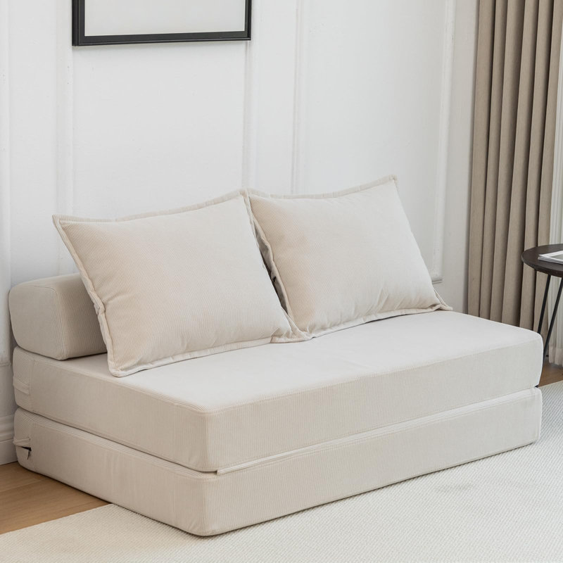 Canapé-lit convertible pliable Boneless de 47 po avec 2 coussins pour le salon, sans assemblage requis, Beige