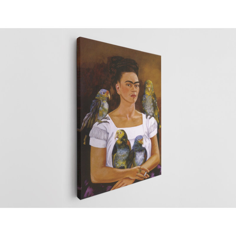 «Frida Kahlo Me and My Parrots», reproduction sur toile, H 45 po x l 30 po