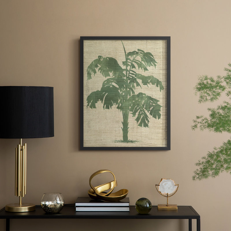 Impression encadrée de toile de jute palmier IV - bois massif, H 11 po x l 9 po, Noir, noir, noir, noir