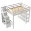 Lit mezzanine avec tablettes, escalier de rangement, petite armoire et lumière DEL blanche, blanc-112438566