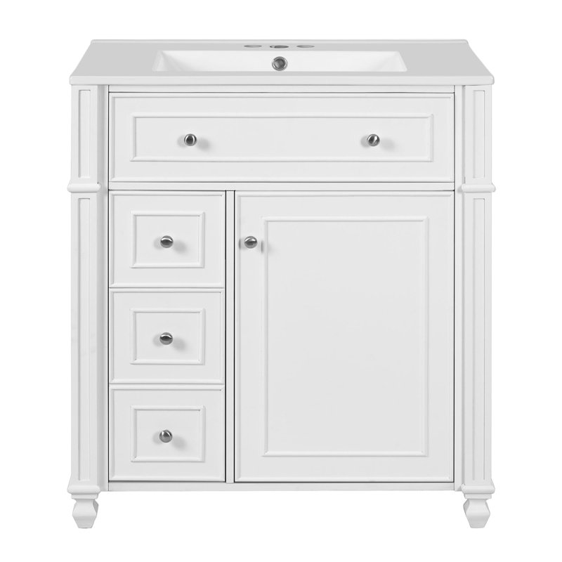 Meuble-lavabo de 30 pouces avec lavabo en céramique, Argent argent, Blanc