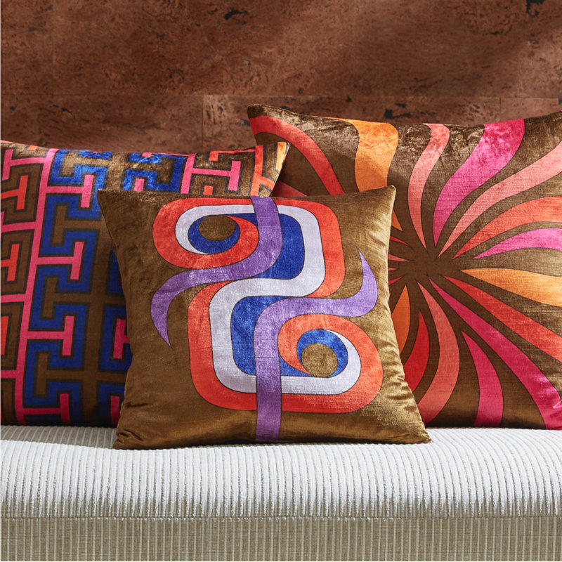 Madrid Supergraphic Pillow, Orange/Pink/Blue/White/Brown, 20"H x 20"W, Square
