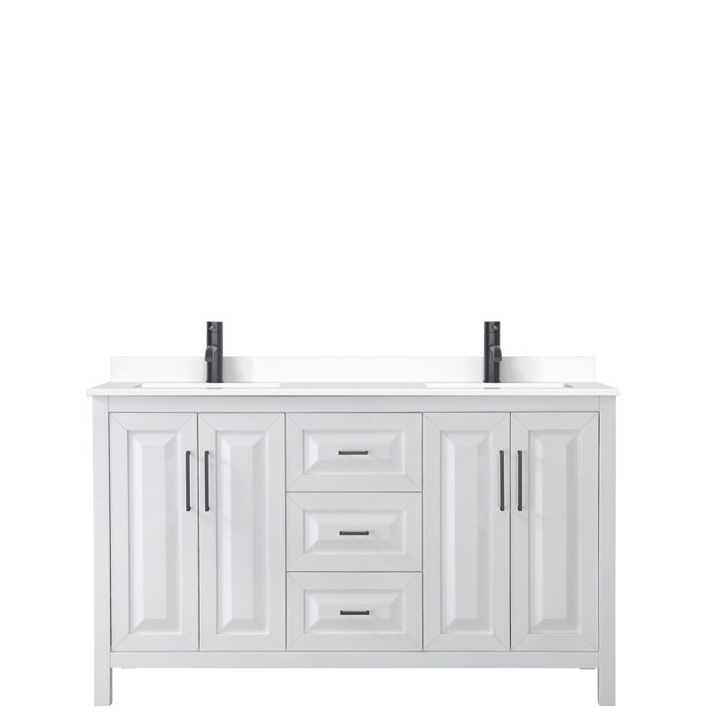 Daria 60'' W Double Vanity, White, White Cultured Marble, Brushed Gold
