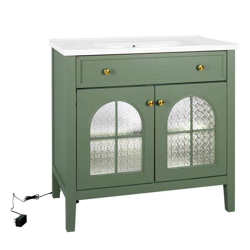 Armoire de salle de bain 35,6 pouces de style médiéval avec éclairage à capteur de mouvement et rangement réglable