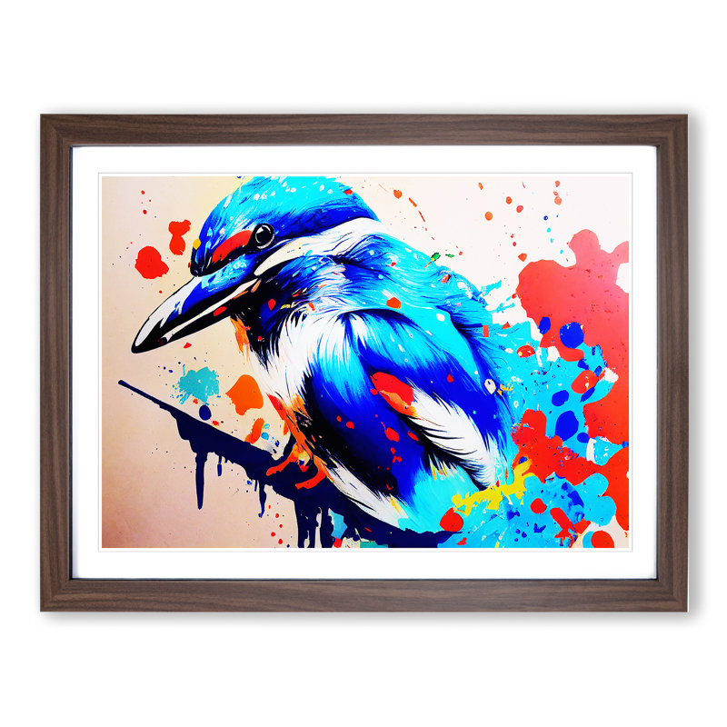 Kingfisher Bird Splashed Vol.3 Abstract - Framed Print, 34cm H x 46cm W x 2cm D, Walnut