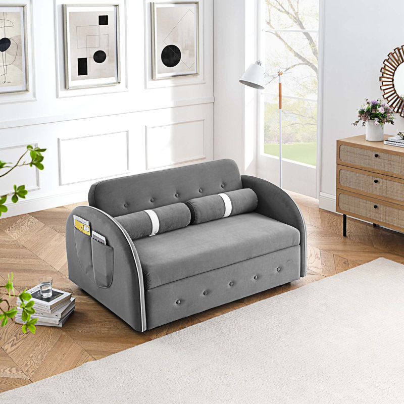 Canapé-lit en velours 55,5 po, Velours gris