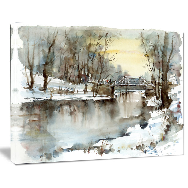 «Bridge Over River Landscape», reproduction sur toile tendue, H 30 po x l 40 po