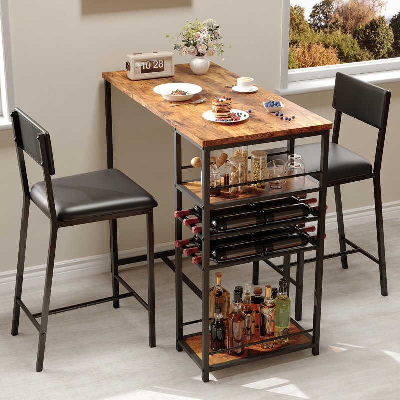 Dining Room Table With 2 Upholstered Chairs, Brown
