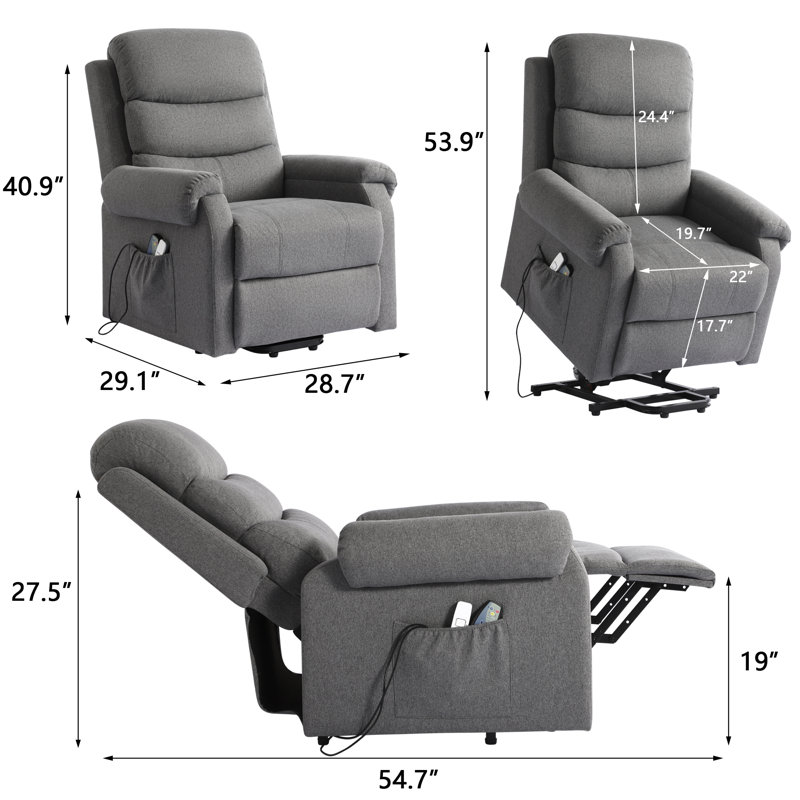 Fauteuil de massage inclinable électrique chauffant, Mélange de polyester gris foncé
