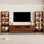 Meuble audio-vidéo 125,9 po brun avec tablettes pour téléviseur 55/58/65/70/75 po, meuble télé à pieds évasés en bois avec pieds en noyer moderne avec bibliothèque en verre éclairé, console multimédia avec tiroirs et rangement pour le salon