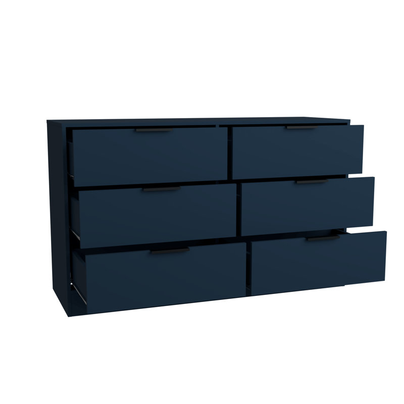 Ensemble de chambre à coucher 2 pièces avec commode à 6 tiroirs et table de chevet l 52,75 po Maiesha, Blue
