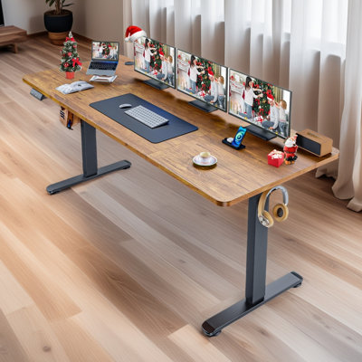71" Electric Height Adjustable Standing Desk With 4 Lockable Casters, 2 Hooks, Big Mouse Pad by Inbox Zero