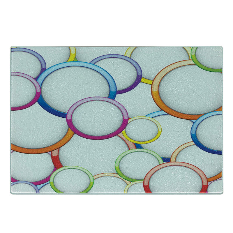 Ambesonne Colorful Tempered Glass Cutting Board Circles Rounds Pattern Multicolor