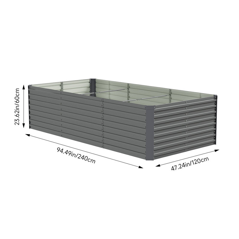 Raised Garden Bed, 60cm H x 240cm W x 120cm D, Grey