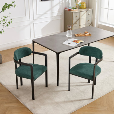Chaises de salle à manger rembourrées Boucle de style Mid-Century moderne de 2 pièces, avec dossier à oreilles, pieds en métal, structure courbée confortable pour le dossier, installation rapide pour le soutien de la cuisine, assemblage sans effort