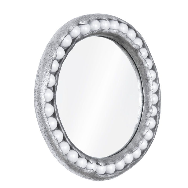 Pearl Mirror, Round, Silver Leaf