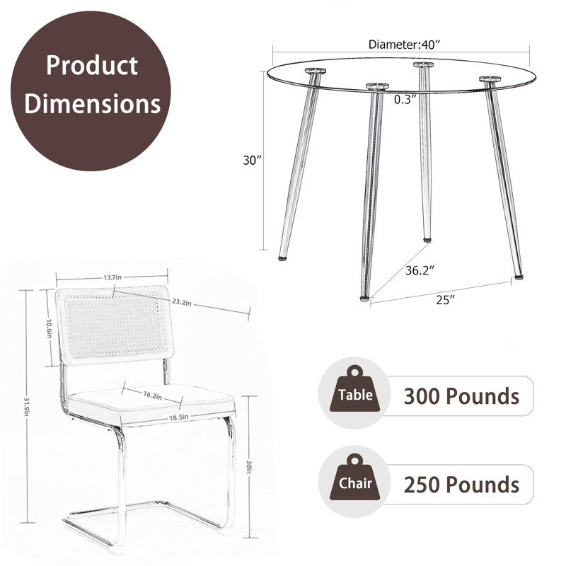Ensemble de salle à manger 5 pièces, Noir, H 30 po x l 40 po x P 40 po, 5