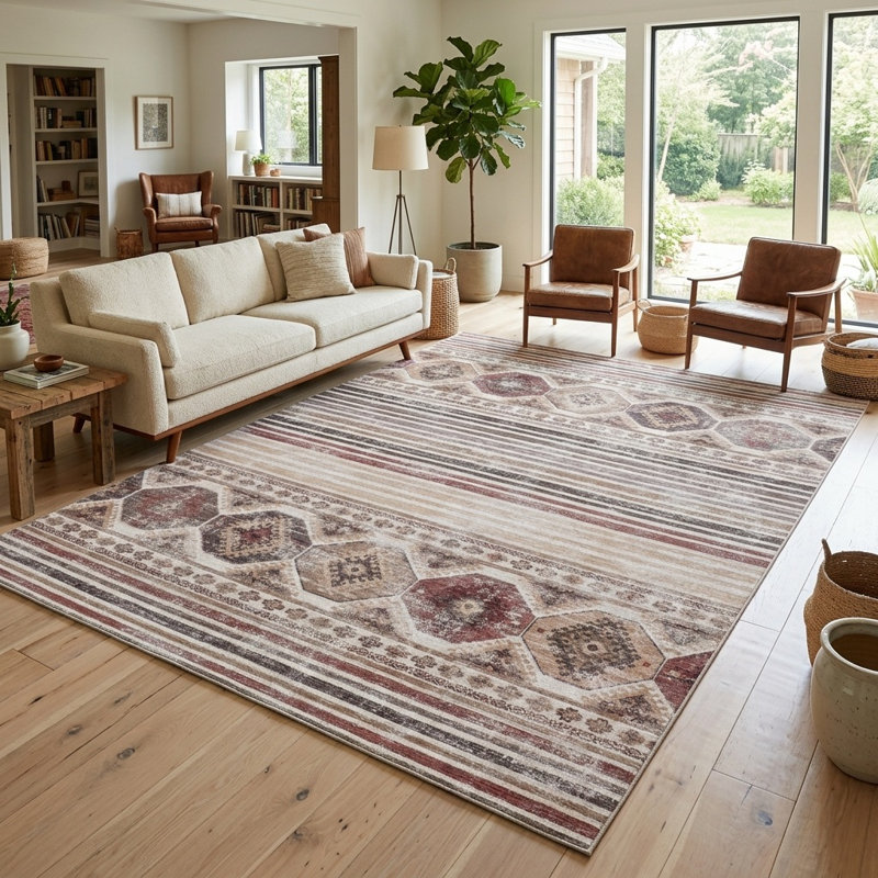 Zehorit Machine Washable Vintage Area Rug For Living Room, Hallway Runner, Entryway Rug, Rectangle 7'10" x 10'