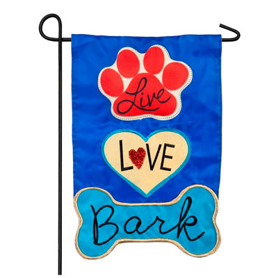 Garden Applique Flag, Live, Love, Bark