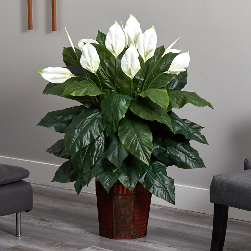 48'' Faux Spathiphyllum Plant in PVC Leather Vase