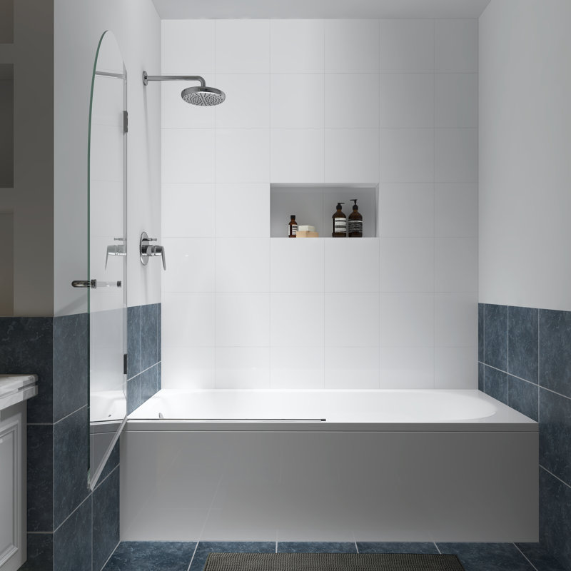 Julien 34" W x 58" H Hinged Frameless Tub Door with Heat Soaking Process, Chrome