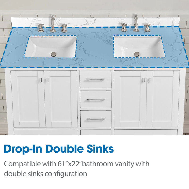 Plateau de meuble-lavabo double 61 po avec lavabo 61 po