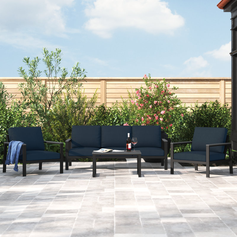 Townsend 4 Piece Sofa Seating Group with Sunbrella® Cushions, Canvas Navy Sunbrella® Canvas