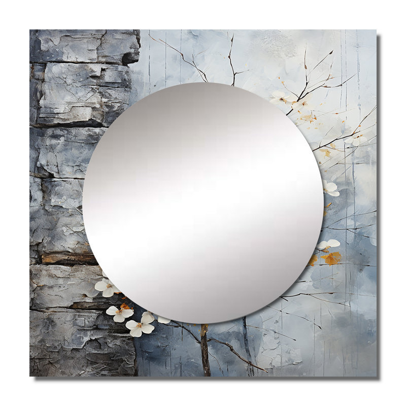 Xavieyah - Grand miroir carré carré en granit à feuilles de raisin II pour décoration murale, 23 po x 23 po