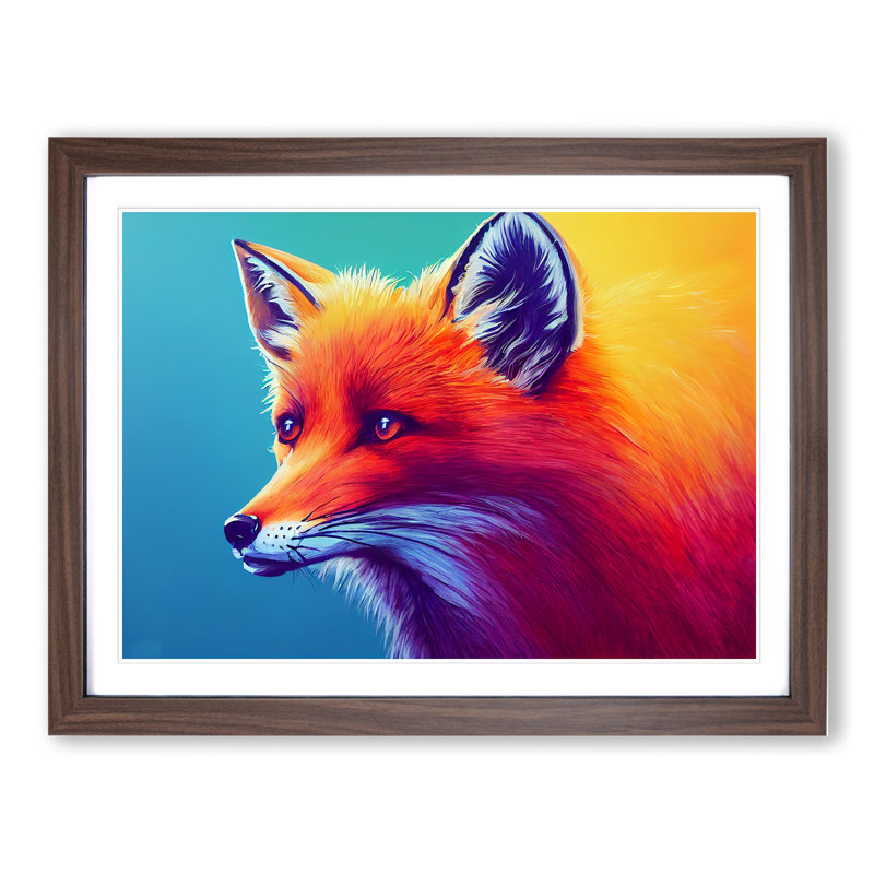 Fox Vol.3 - Single Picture Frame Painting, 46cm H x 64cm W x 2cm D, Walnut