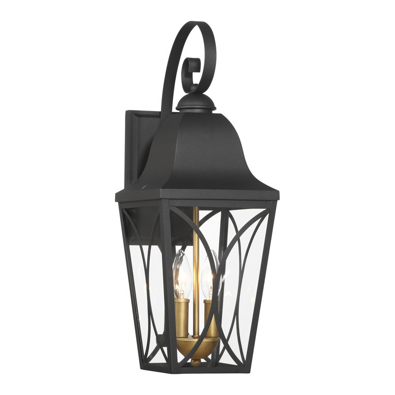 Minka Lavery Cardigan - 2 Light Outdoor Wall Mount In Sand Coal Black & Olden Brass Finish
