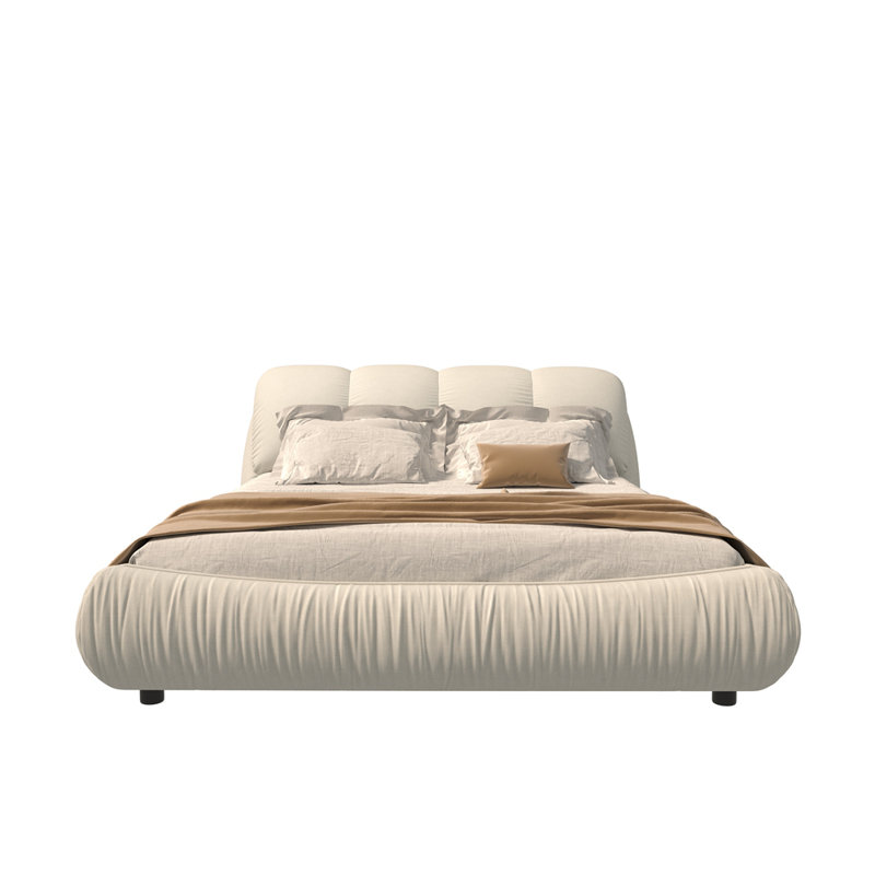 Lit plateforme tapissier surdimensionné et rembourré, Beige, Très grand lit