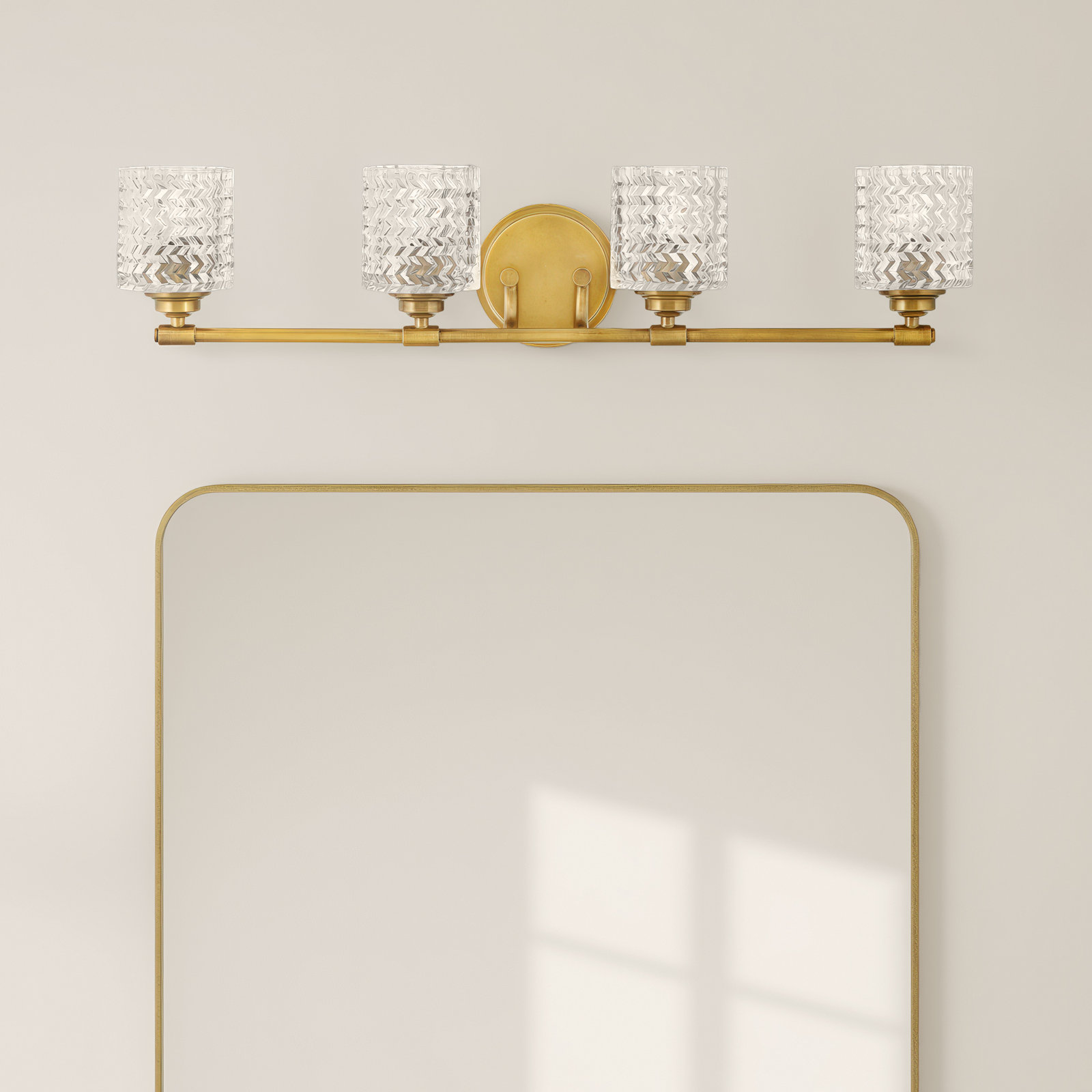 Adley 4 Light Frosted Dimmable Vanity Light, Heritage Brass