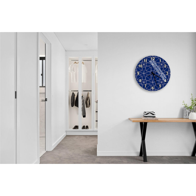 Horloge murale bleue en verre trempé géométrique, horloge d'art moderne, décoration murale élégante, maison et bureau