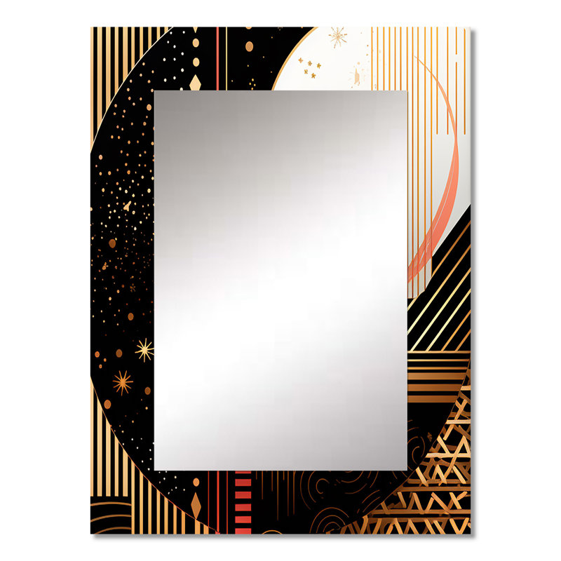 Golden Geometric Glam Full Moon - grand miroir géométrique, décor de miroir mural moderne unique, impression d'art en métal