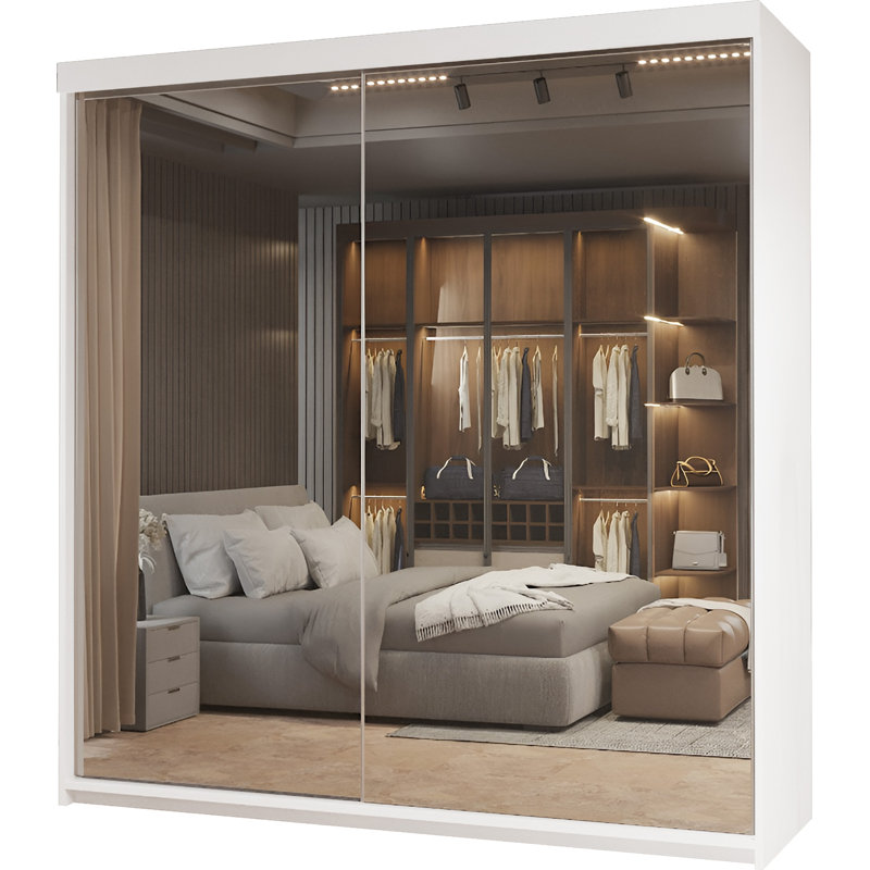 Chabier 2 Door Manufactured Wood Wardrobe, White, 217cm H x 150cm W x 62cm D