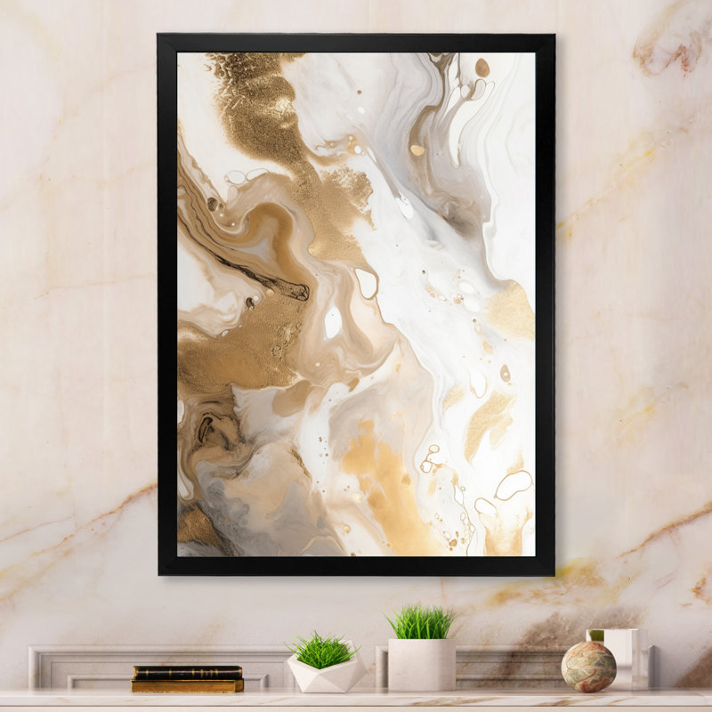 «Gold and Grey A Marble Effect IV», reproduction d'art sur toile encadrée en marbre abstrait, Cadre photo noir
