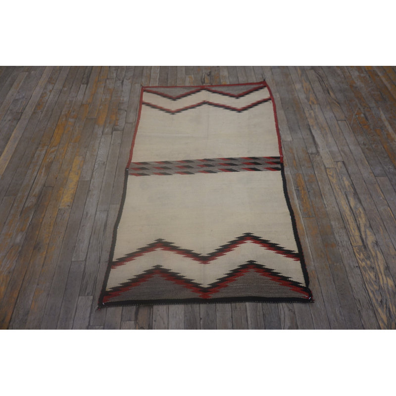 Ivory Minimalist Tribal Design Antique Native American Flatweave Navajo Rug