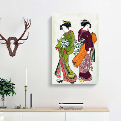 Geisha With A Maid by Kitao Shigemasa - Wrapped Canvas