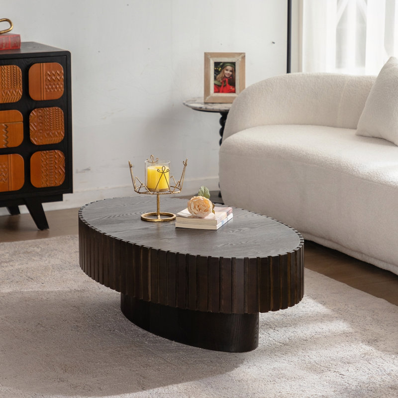Table basse à thé en forme d'olivier, Noyer / Noir, Ovale