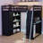 Full Size Wood Loft Bed with Wardrobe, Shelves, Blackout Curtains & RGB Lights – Black+Blue-1399422821