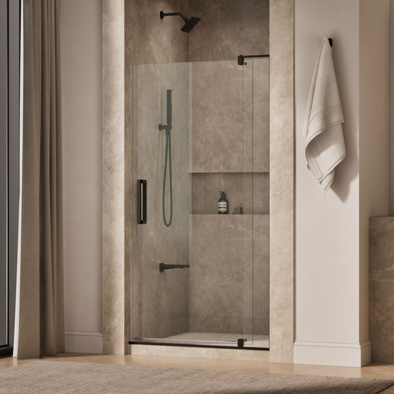 Revel 44'' x 74'' Pivot Shower Door with CleanCoat® Technology, Anodized Dark Bronze