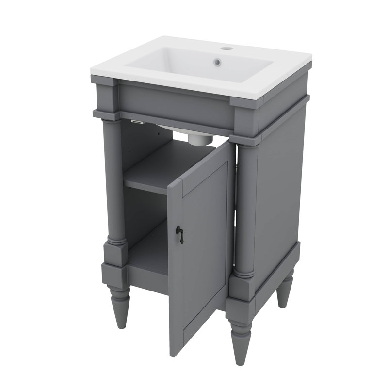 Meuble-lavabo autoportant 18 po avec porte et meuble-lavabo à tablette réglable 18 po avec lavabo en céramique, Gris