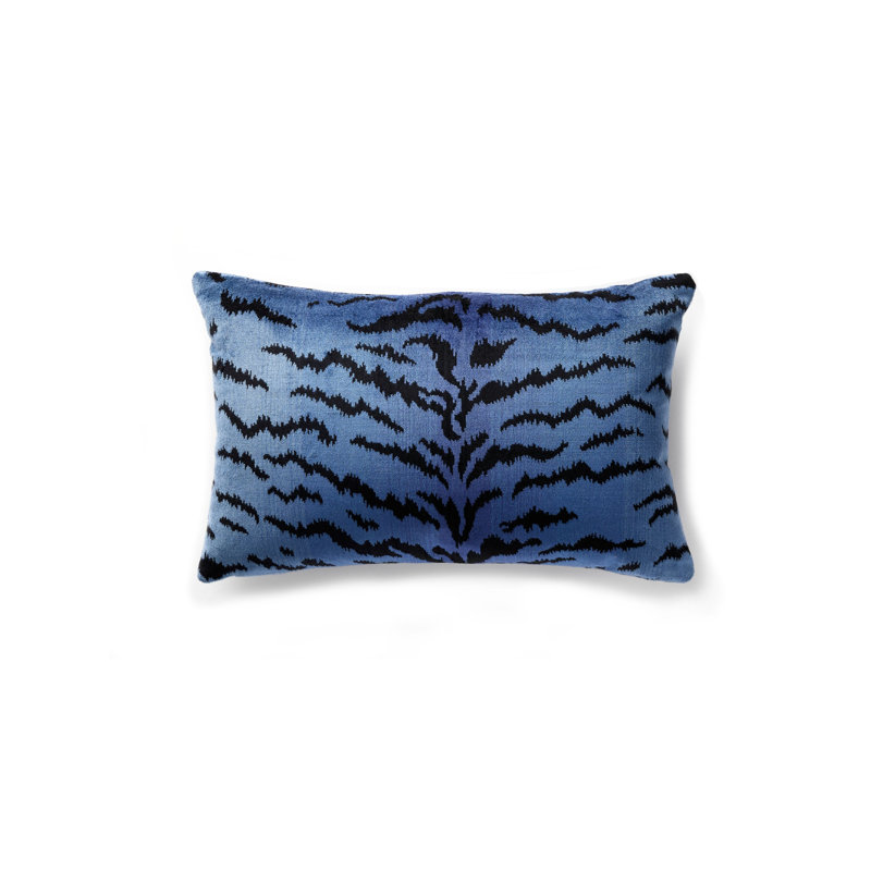 Wild Glamour Animal Print Silk Reversible Throw Pillow, 14" H x 22" W x 6" D, Blue/Black Animal Print