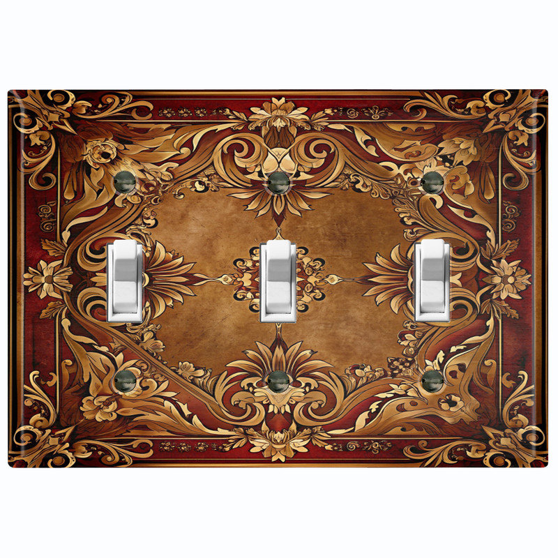 Couvercle de plaque d'interrupteur en métal; Bascule à 3 bandes standard des États-Unis - image imprimée d'un élégant design baroque victorien