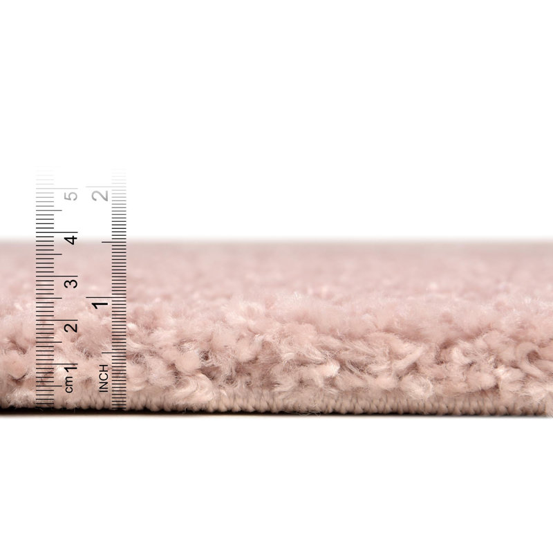 Tapis rose en polypropylène tissé à la machine à poils longs Fragos, Rond 3 pi 3 po