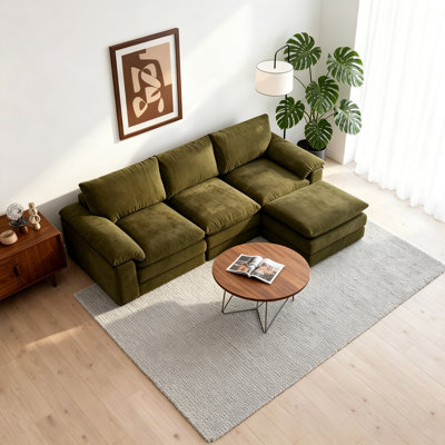Canapé modulaire modulaire, canapé en L en forme de nuage avec 1 repose-pieds mobile, canapé profond en chenille confortable