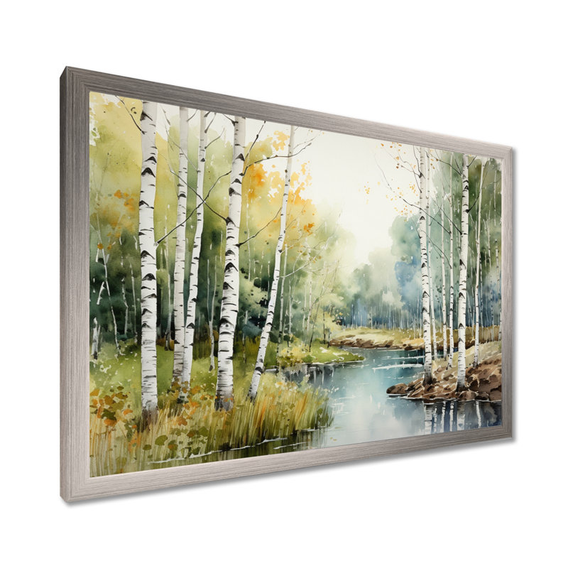 Birch Woods Silent Woods II - arbre, art mural Birch, Cadre simple argenté, H 12 po x l 20 po x P 1 po