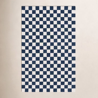 Freemont Navy Ivory Hand-Tufted Checkered Rug