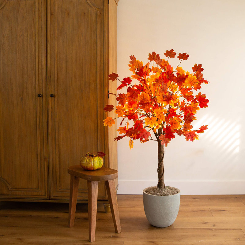 4Ft. Pre-Lit Deluxe Autumn Maple Artificial Fall Tree With 68 Warm White LED Lights